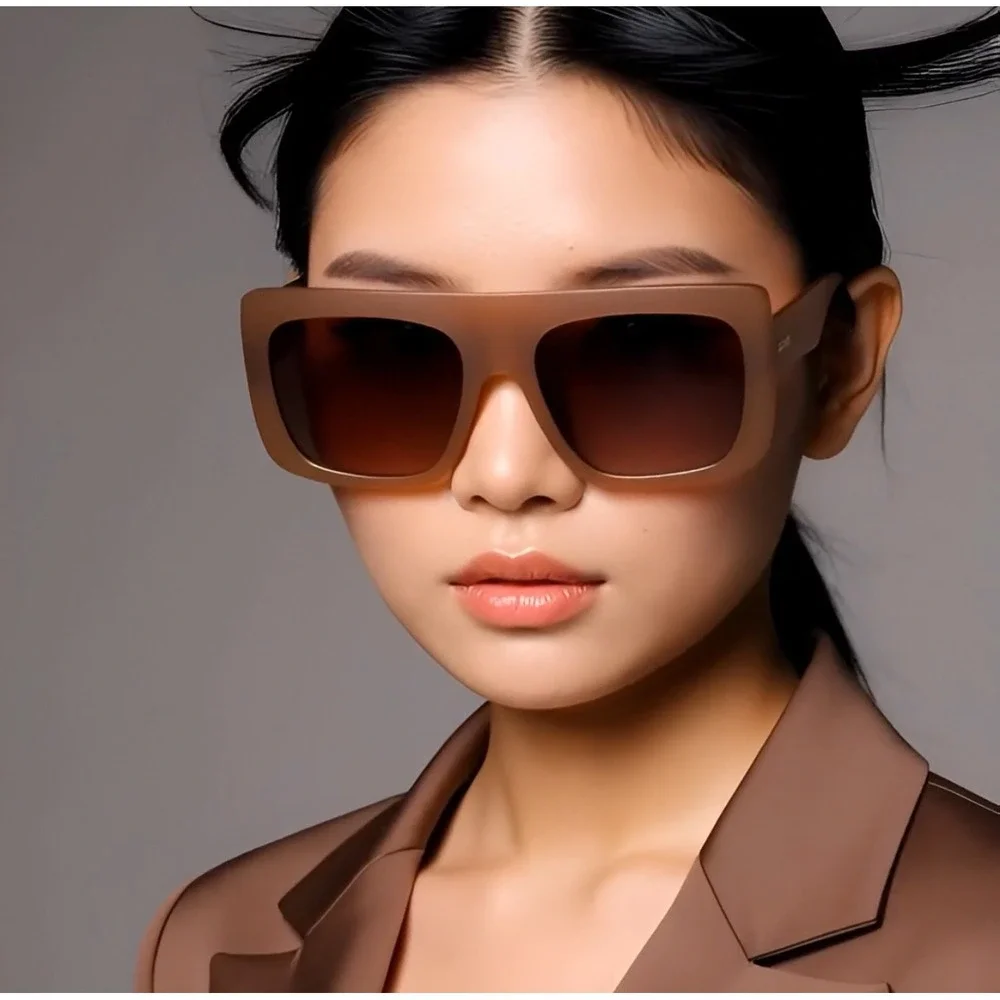 Oversized Square Sunglasses Women's Fashion Frame Brown Tinted Lenses Bold Gafas